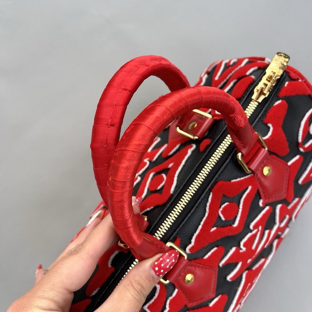Louis Vuitton Speedy Bandouliere 25 Urs Fischer Black And Red Velvet And Leather - Picture 4 of 14